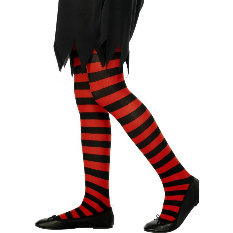 Curled girls tights black-red