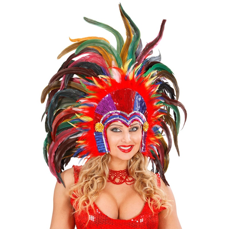 Eye-catching feather headdress colored