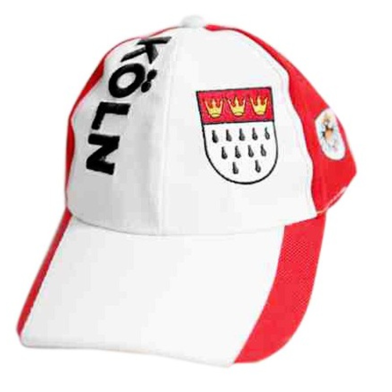 Red and white Cologne cap with coat of arms