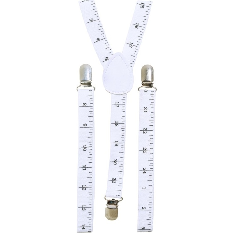 Suspenders with tape measure motif