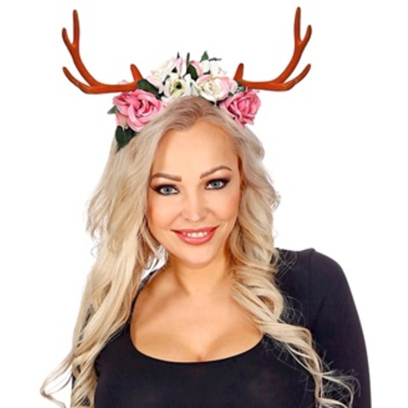 Wood elf headband with antlers and roses