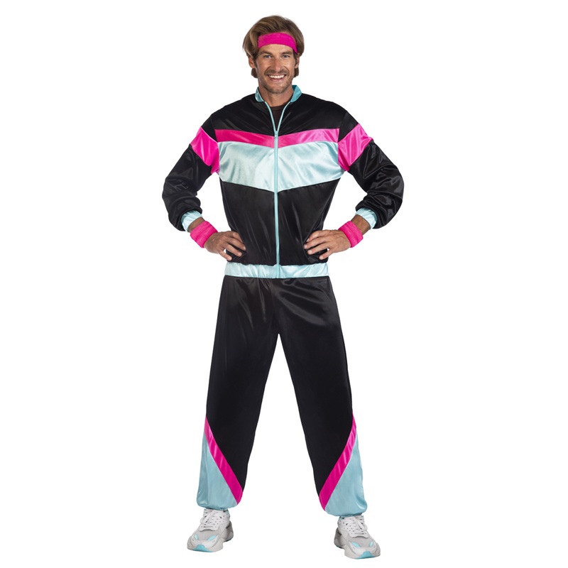 80s jogging suit for men black and multicolored M