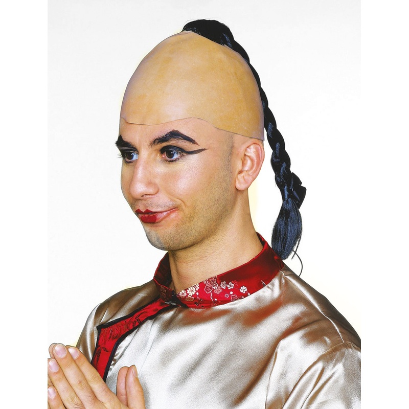 Bald head wig with black braid for men