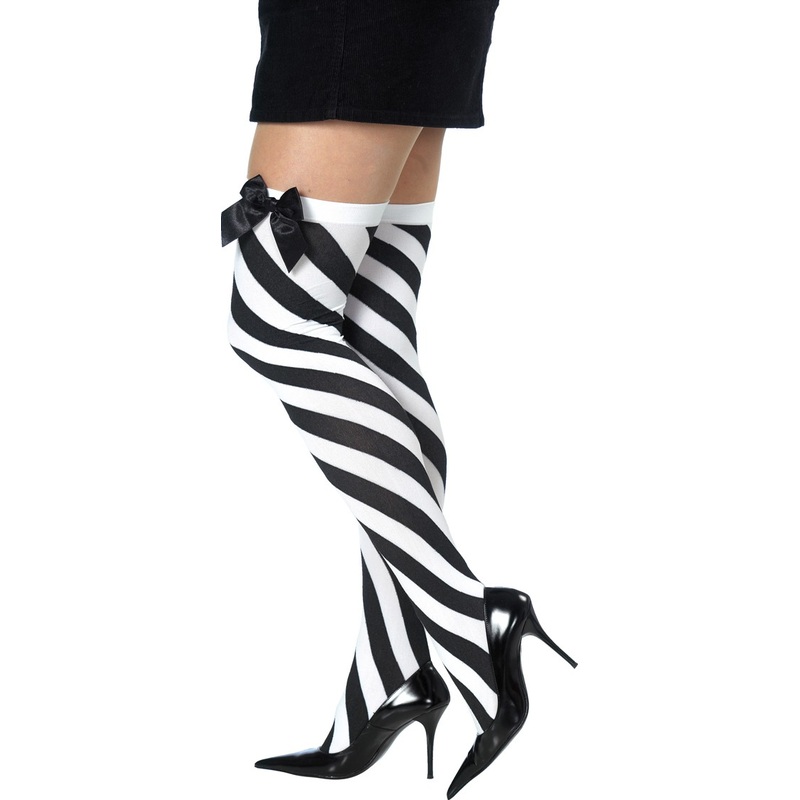 Black and white striped knee socks with bow