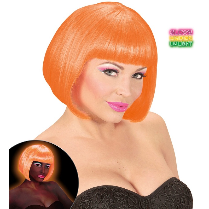 UV neon orange wig for women