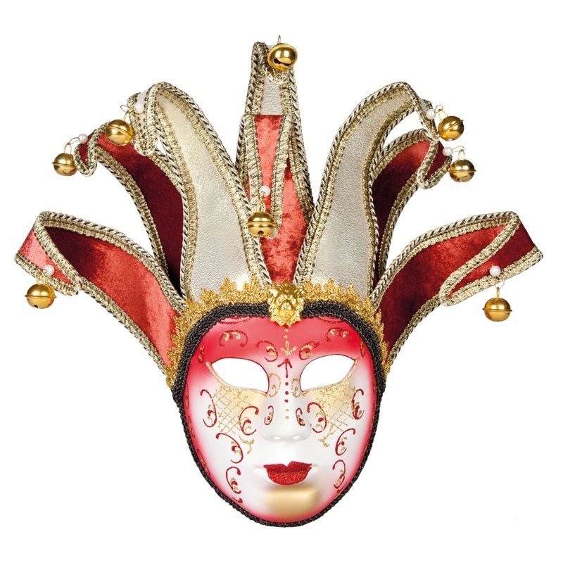 Venetian joker mask red and white for women