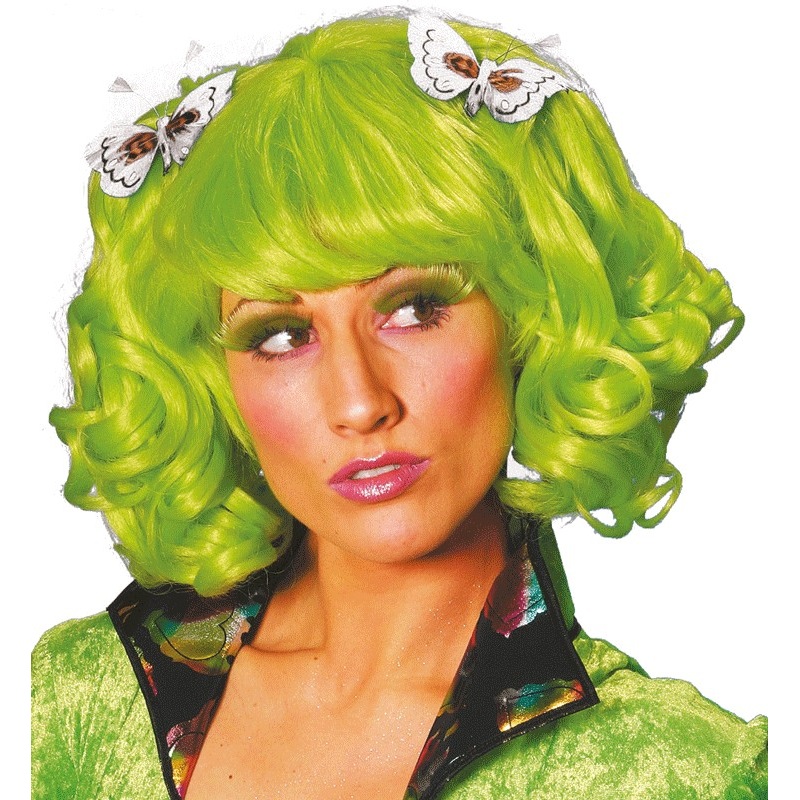 Wuschel wig with butterflies green