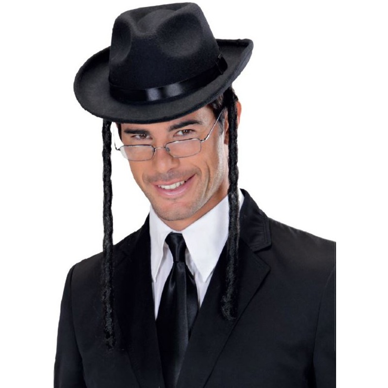 Black fedora hat with pigtails
