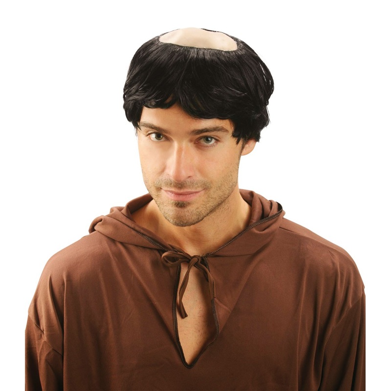 Black monk wig with half bald head